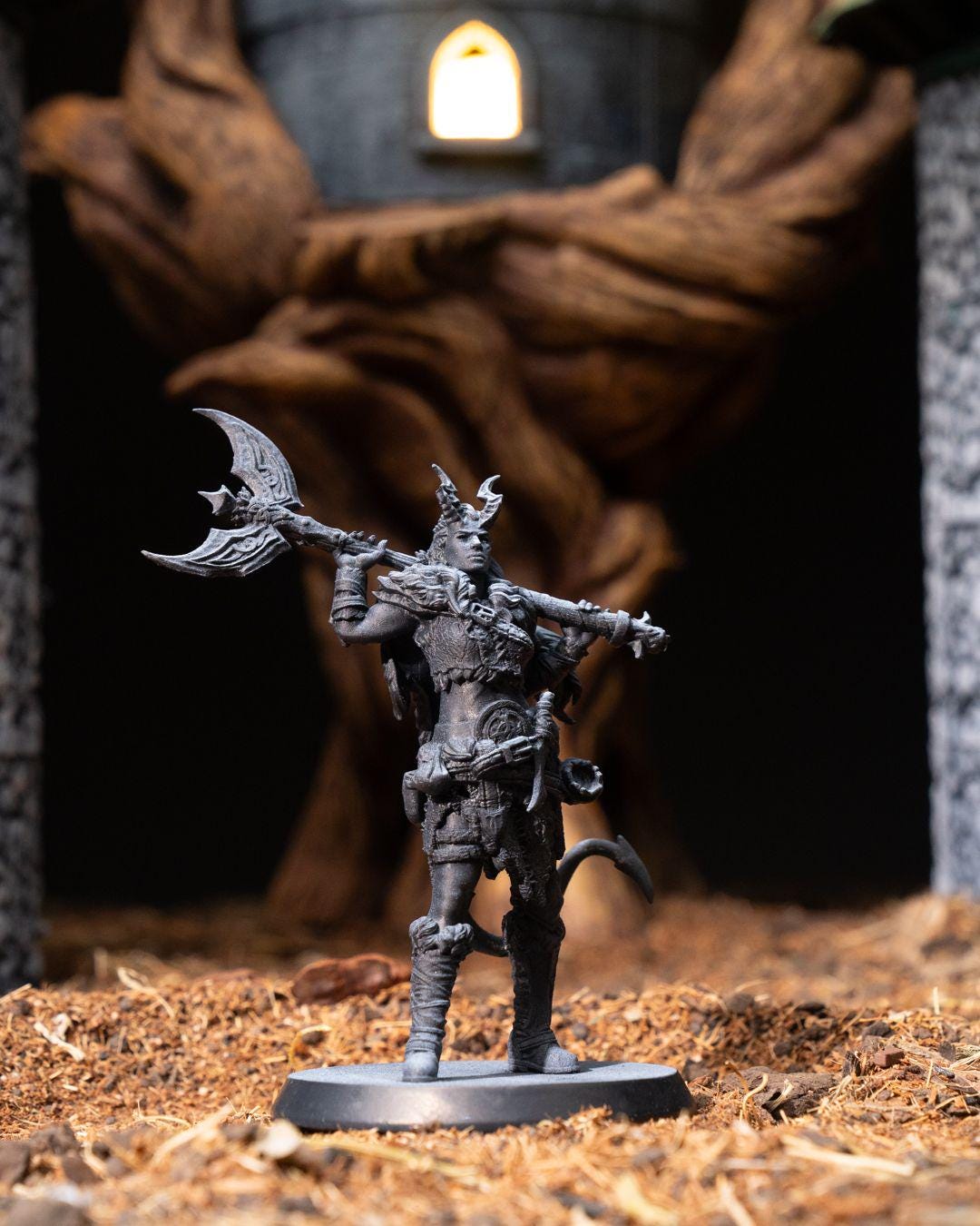 Tiefling Barbarian with Greataxe RPG Model w/ base | 32mm scale | D&D Tabletop Miniature