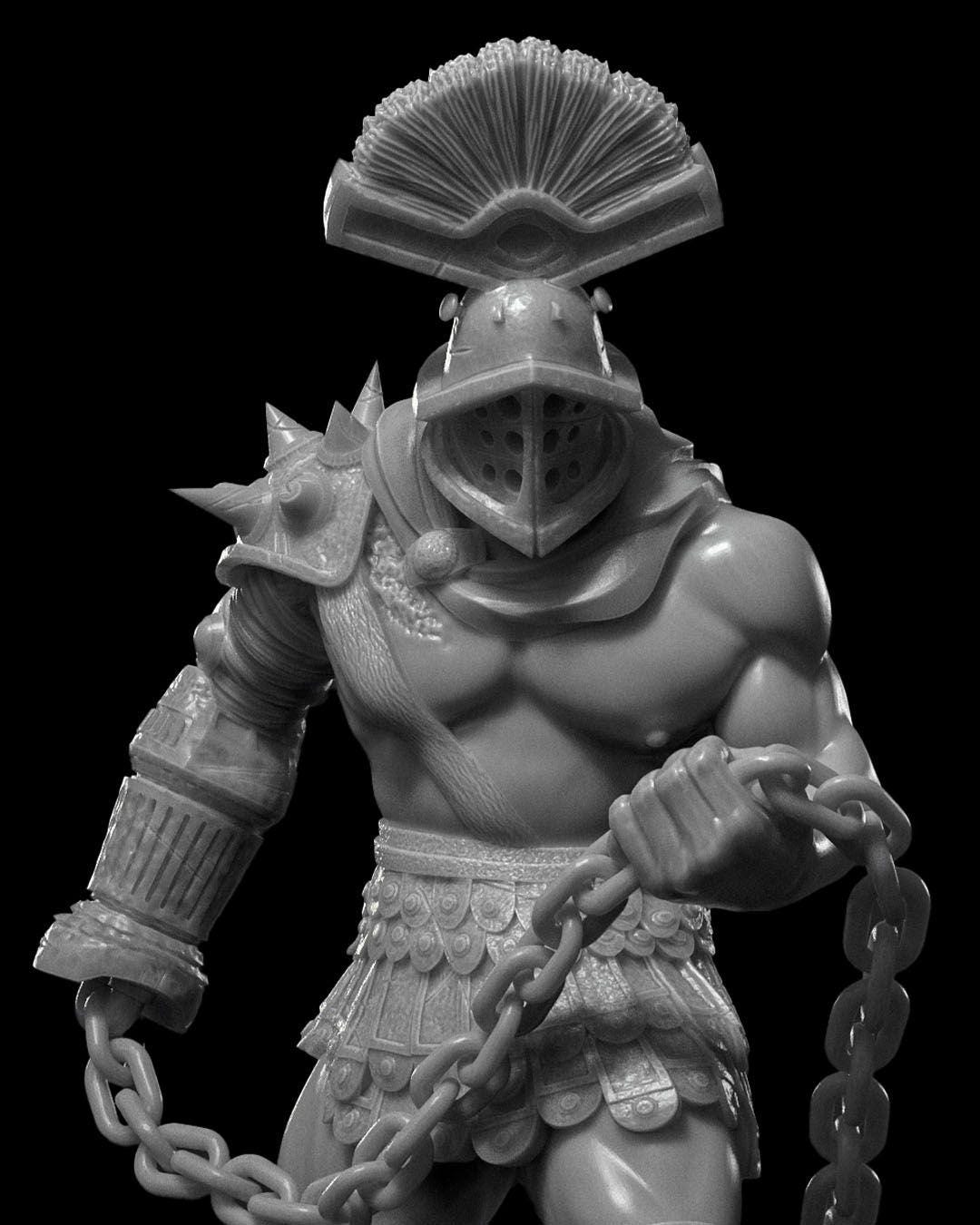 Flail-Hand Gladiator RPG Model w/ base