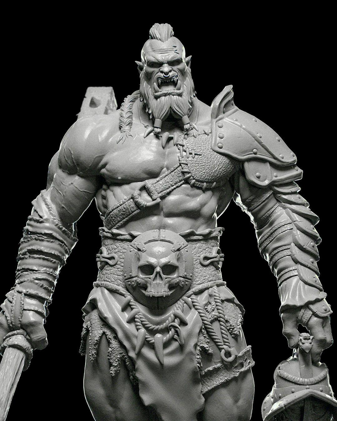 Half-Orc Barbarian RPG Model w/ base