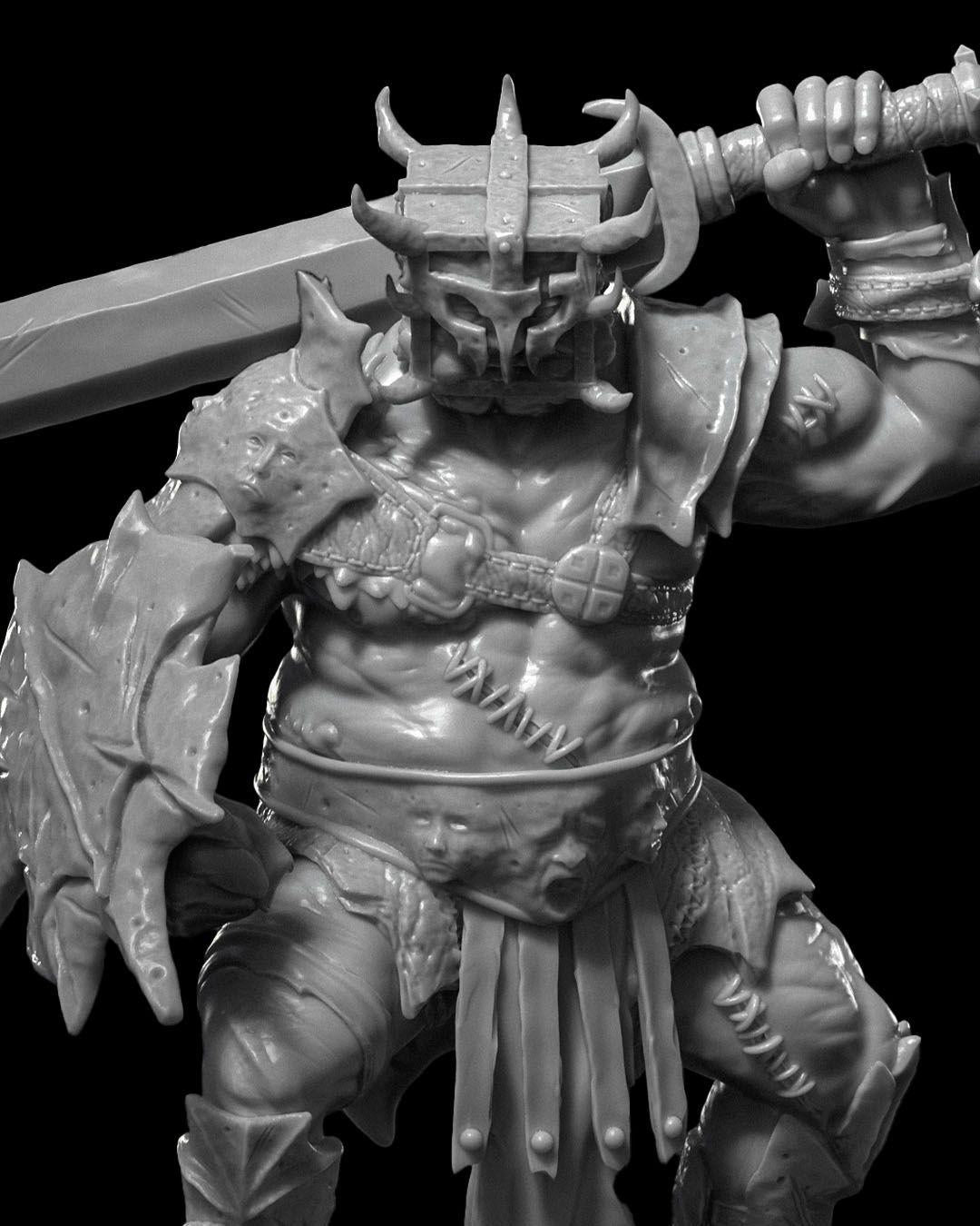 Pit Fighter with Broadsword and Shield w/ base