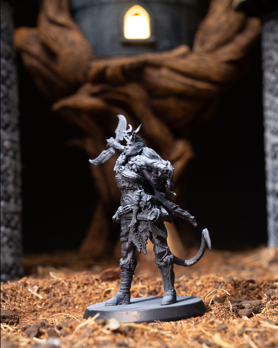 Tiefling Barbarian with Greataxe RPG Model w/ base | 32mm scale | D&D Tabletop Miniature
