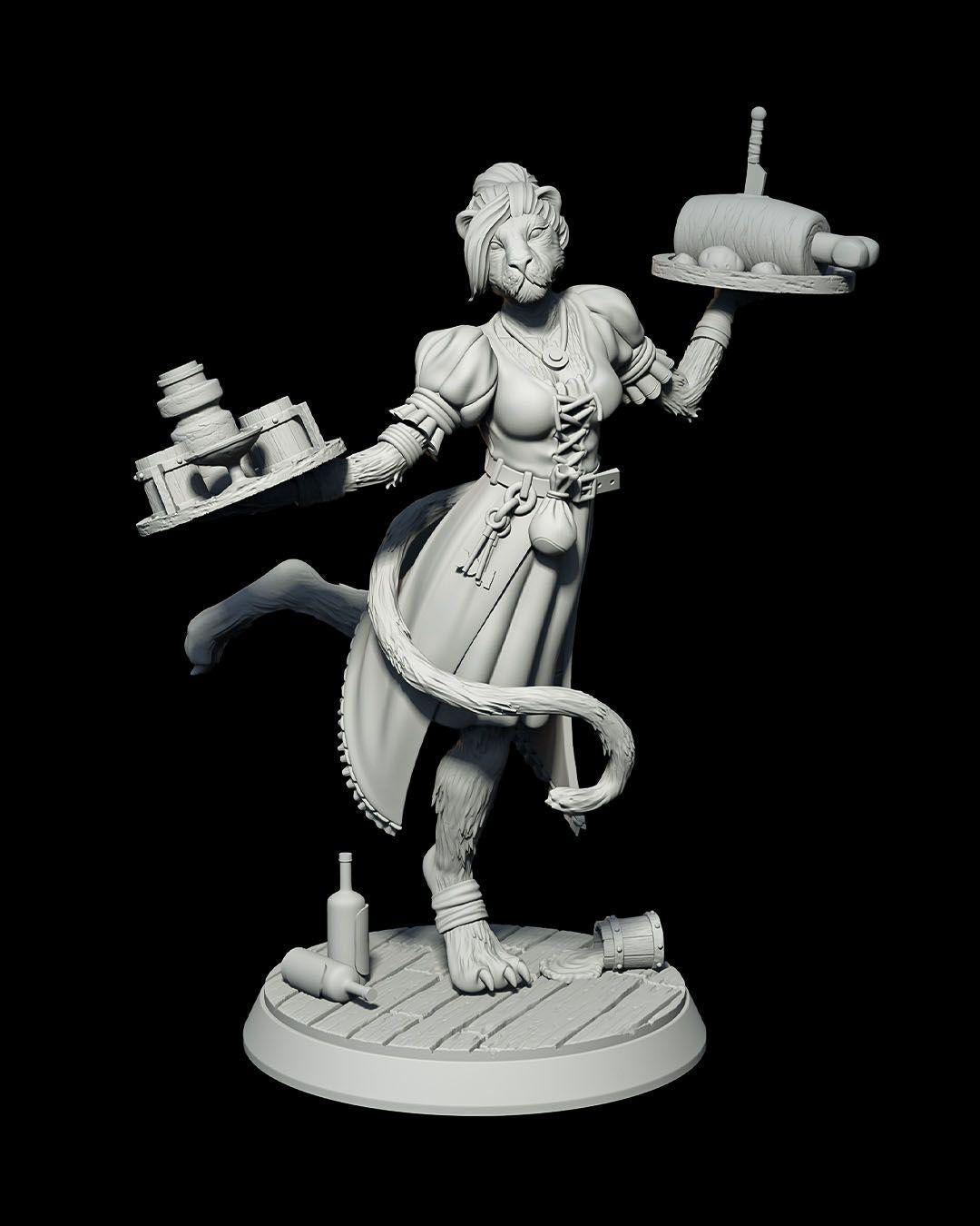 Tabaxi Waitress RPG Model w/ base