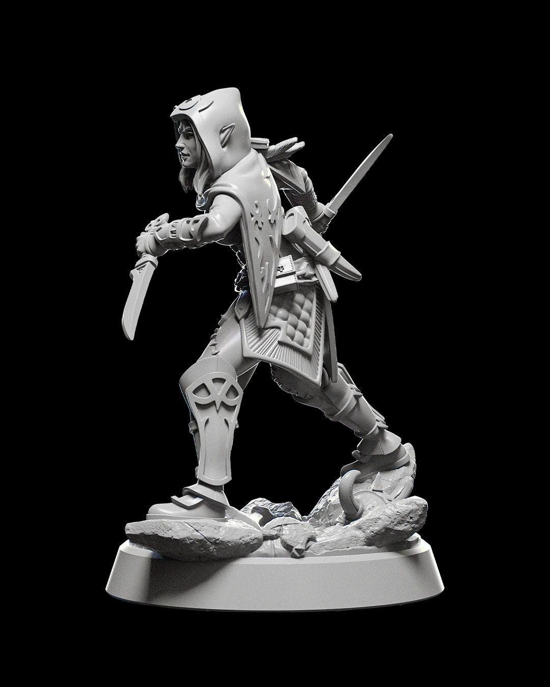 Half-Elf Rogue with Daggers RPG Model w/ base