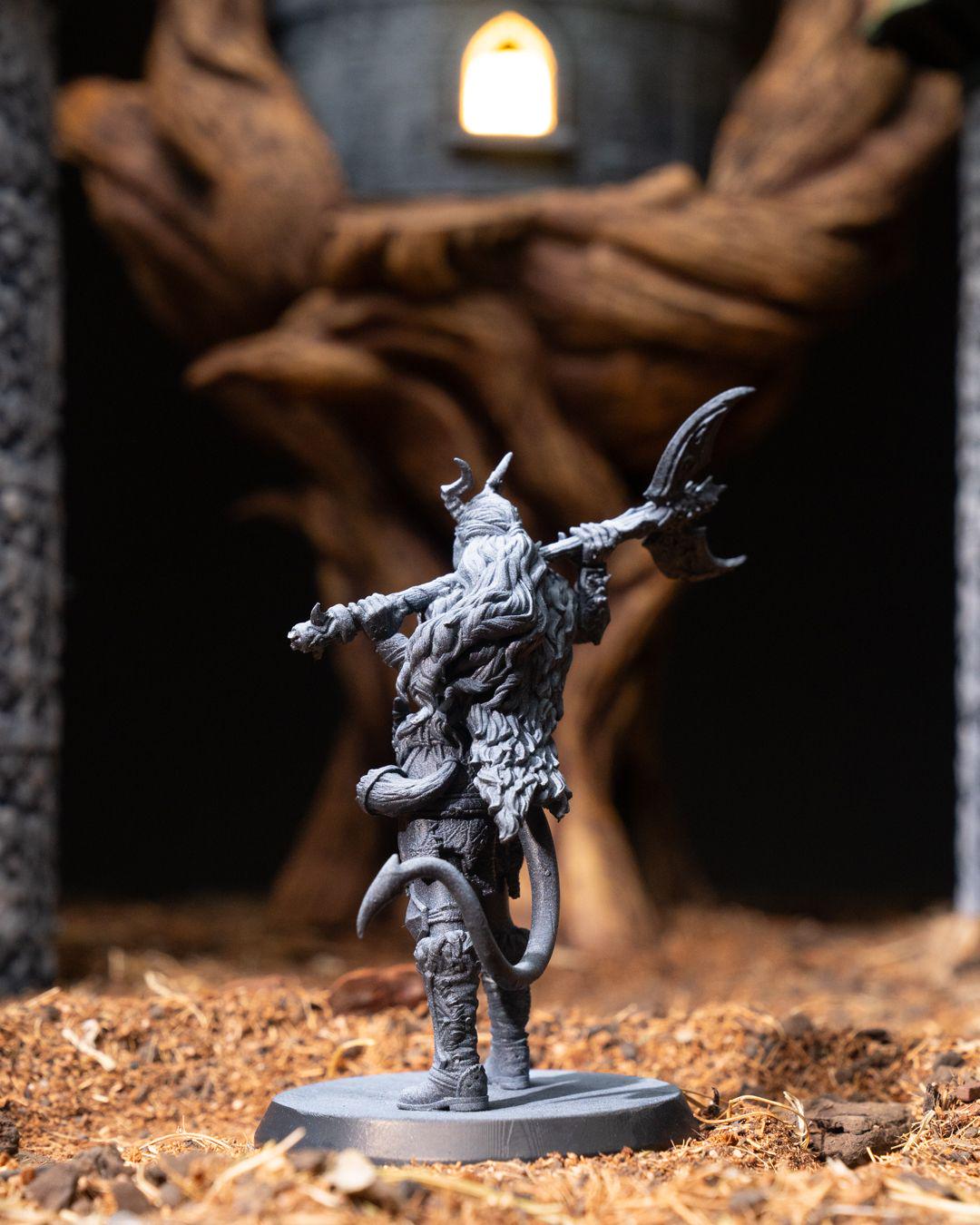 Tiefling Barbarian with Greataxe RPG Model w/ base | 32mm scale | D&D Tabletop Miniature