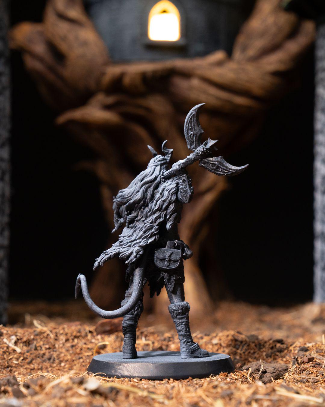 Tiefling Barbarian with Greataxe RPG Model w/ base | 32mm scale | D&D Tabletop Miniature
