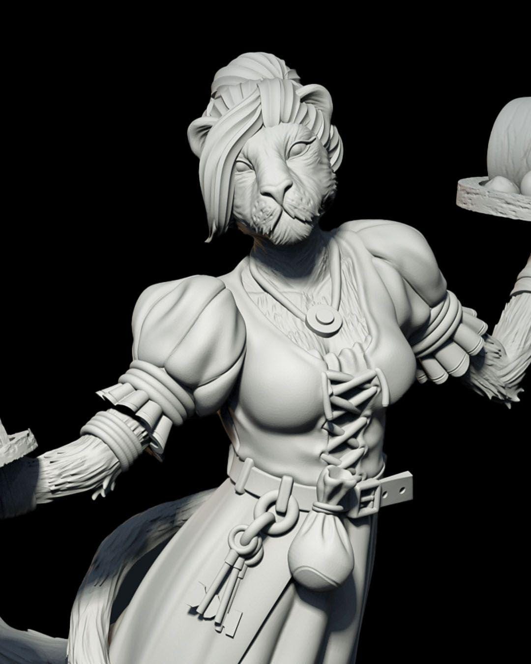 Tabaxi Waitress RPG Model w/ base
