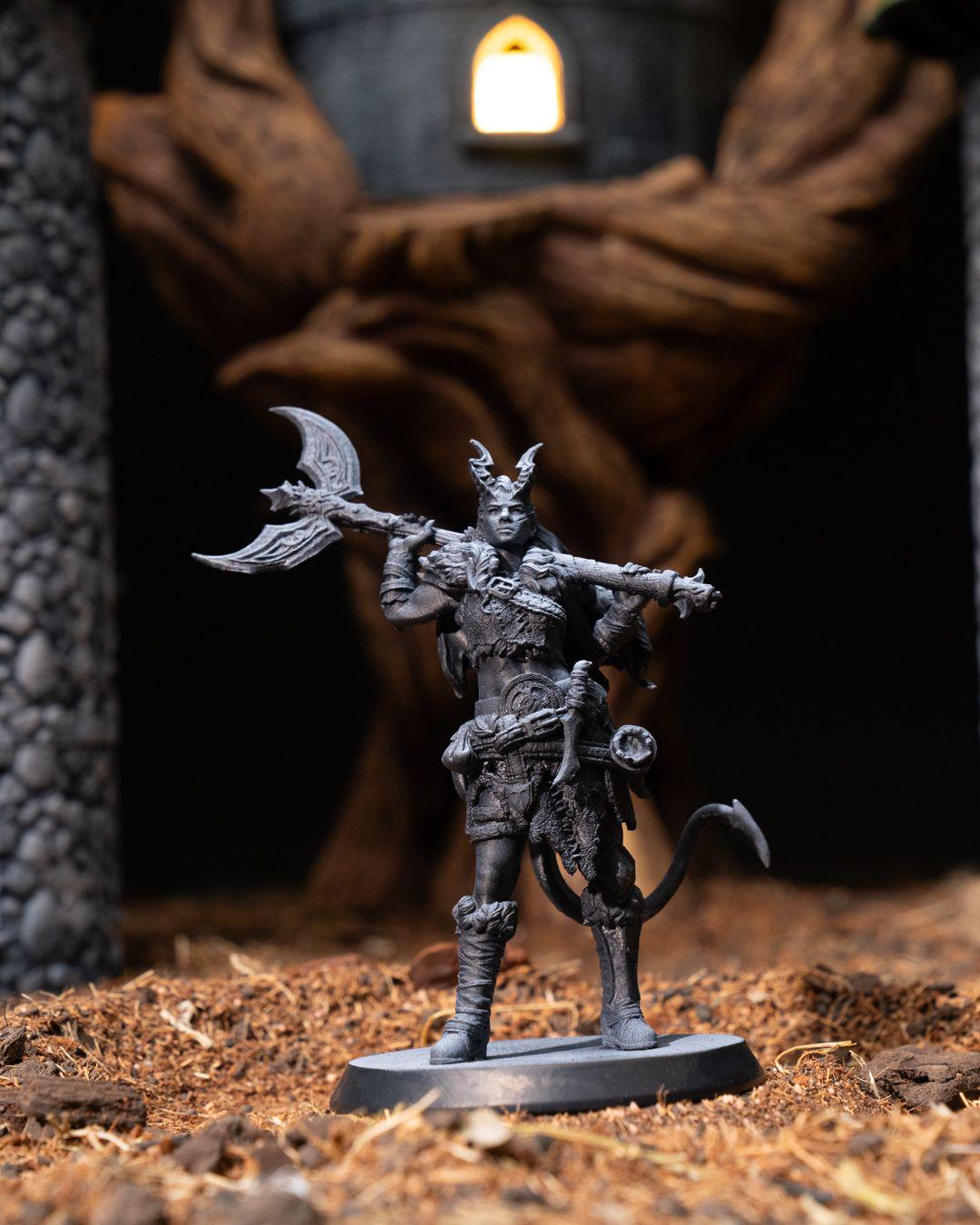 Tiefling Barbarian with Greataxe RPG Model w/ base | 32mm scale | D&D Tabletop Miniature