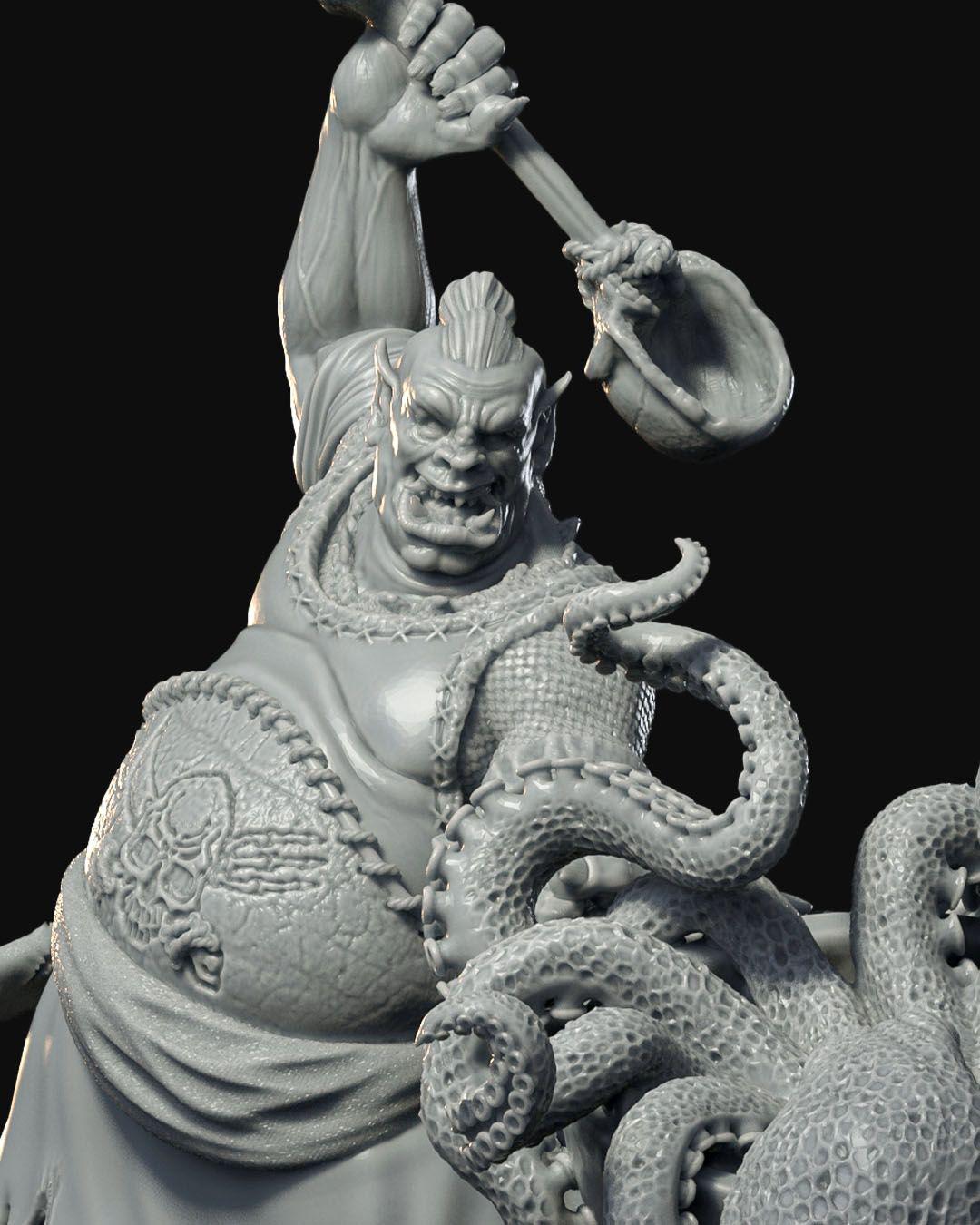 Half-Orc Chef RPG Miniature w/ base