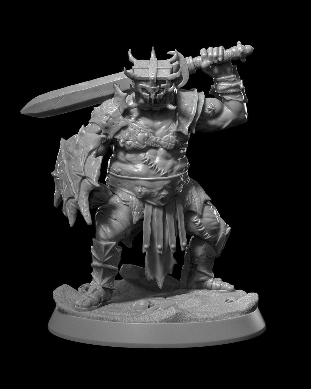 Pit Fighter with Broadsword and Shield w/ base
